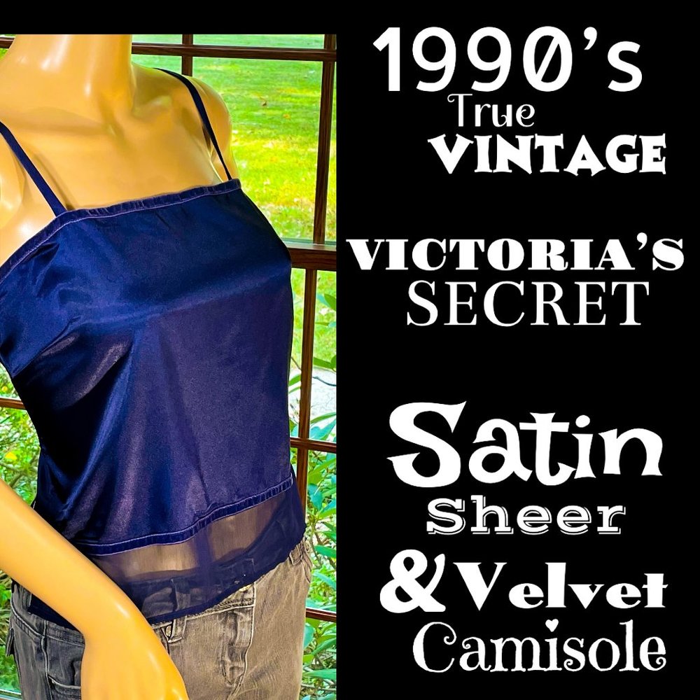 ▪️VTG▪️VICTORIA'S SECRET▪️1990's Satin Sheer & Velvet Midnight Blue Camisole